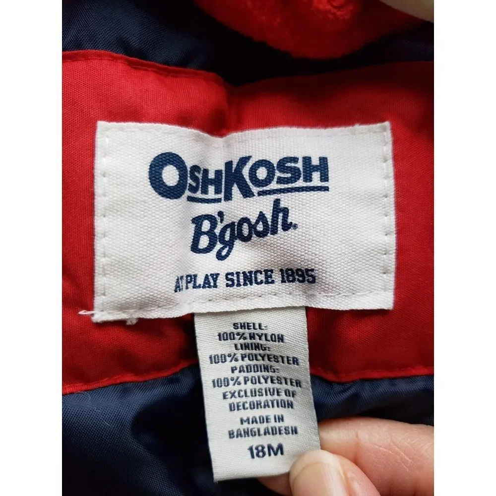 Osh Kosh‎ B'gosh Boys Red & Blue Hooded Winter Warm Coat Size 18M